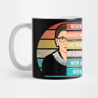 Never Underestimate The Power of A Girl With Book RBG Mug